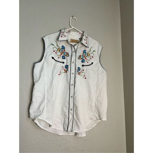 Scully Ivory  Floral Embroidered Cowgirl Western Pearl Snap XXL 2x - Picture 1 of 5